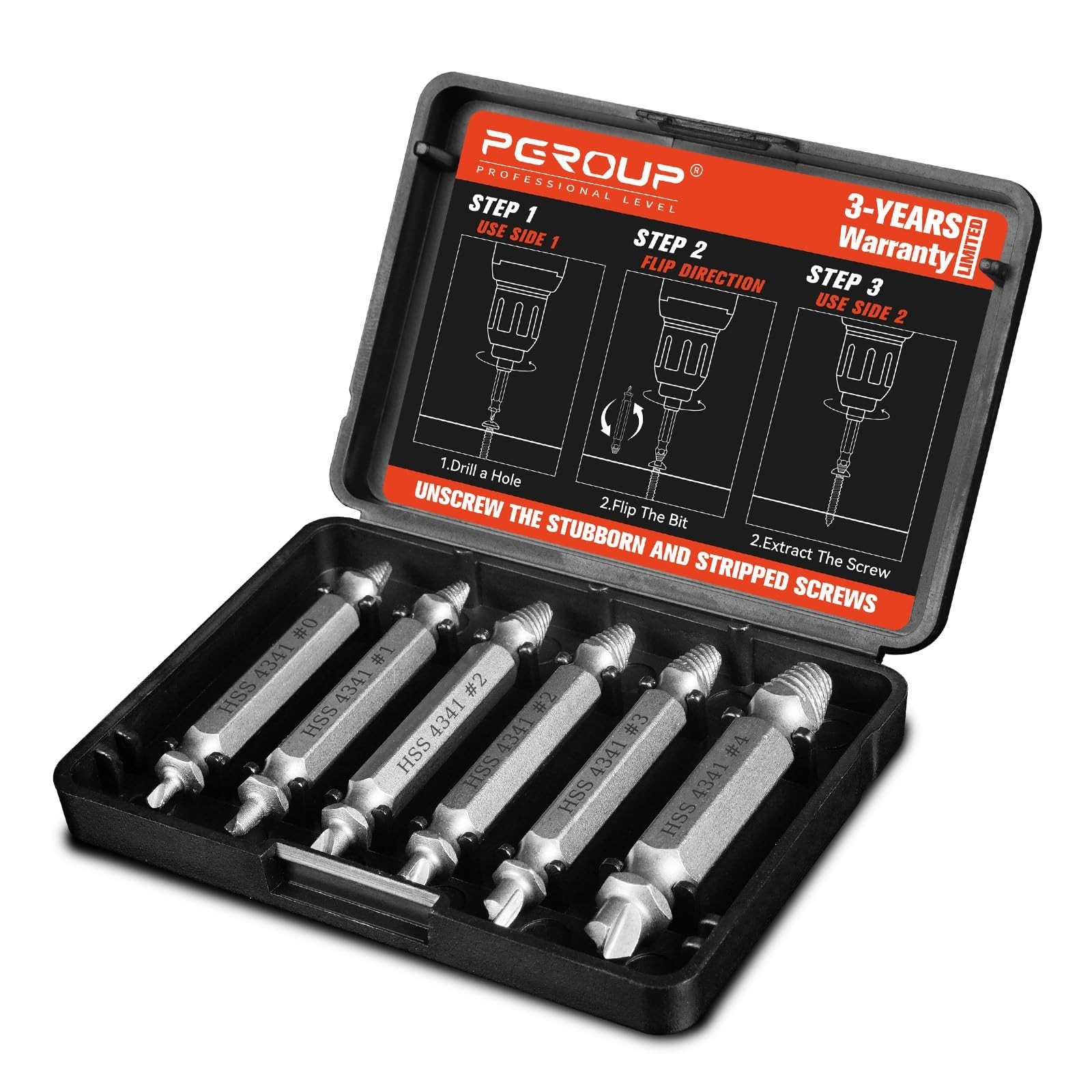 6-Piece Damaged Screw Extractor Set, #0 - #4, Easy Out Left Hand Drill Bits &...