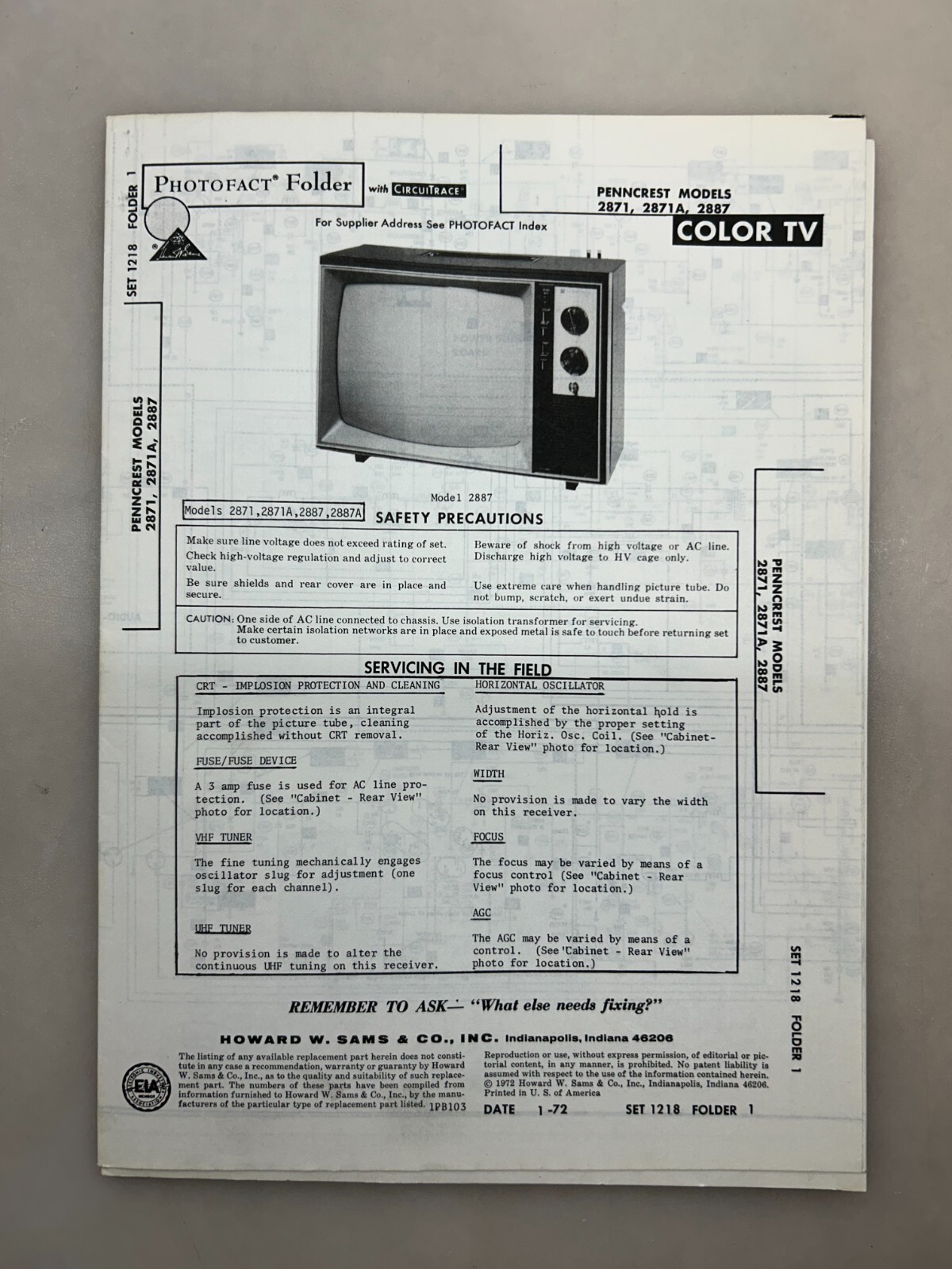 Penncrest 2871 2887 Service Manual Sams Photofact Free Shipping