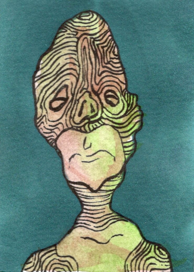 ACEO Original Art - Telepath - Ooak surreal expressionism  card by Kiefer Moore