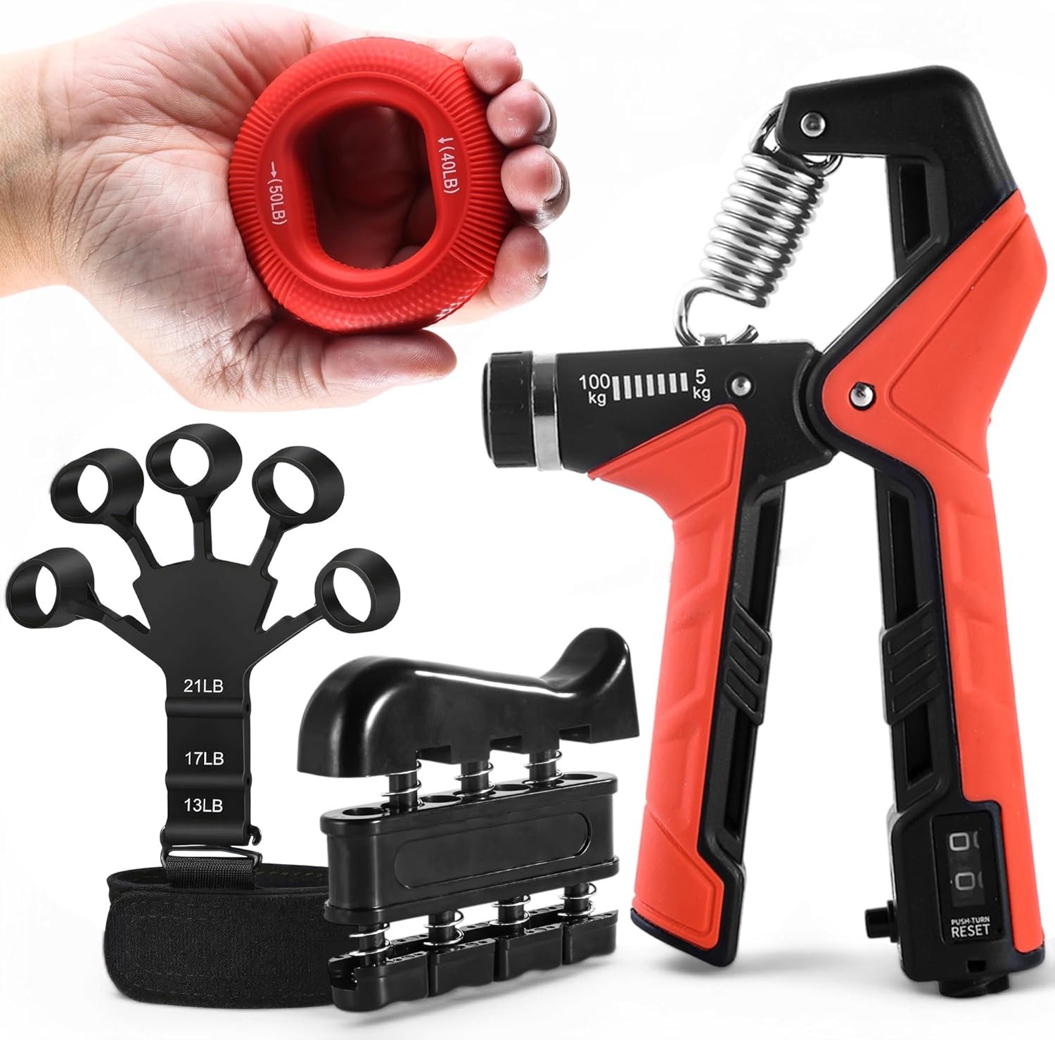 Grip Strength Trainer Kit, 4 Pack Hand Gripper Strengthener with Adjustable Resi