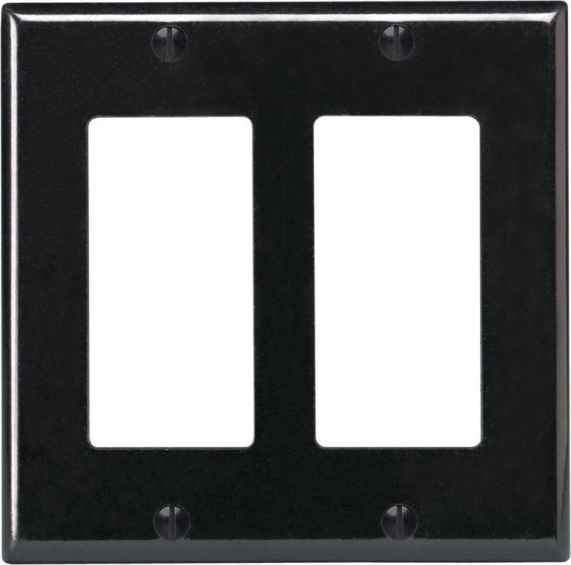 Leviton 80409-00E Black Thermoset Plastic 2-Gang Square GFCI/Rocker Wallplate