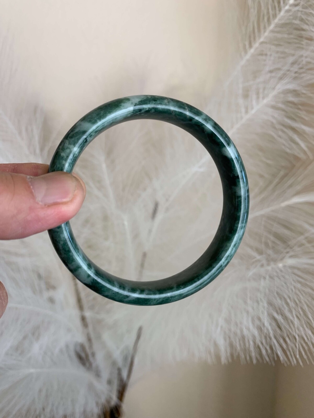 Gorgeous Dark Green Real Jade Bangle Bracelet Good Fortune Wealth Luck 62 63 mm