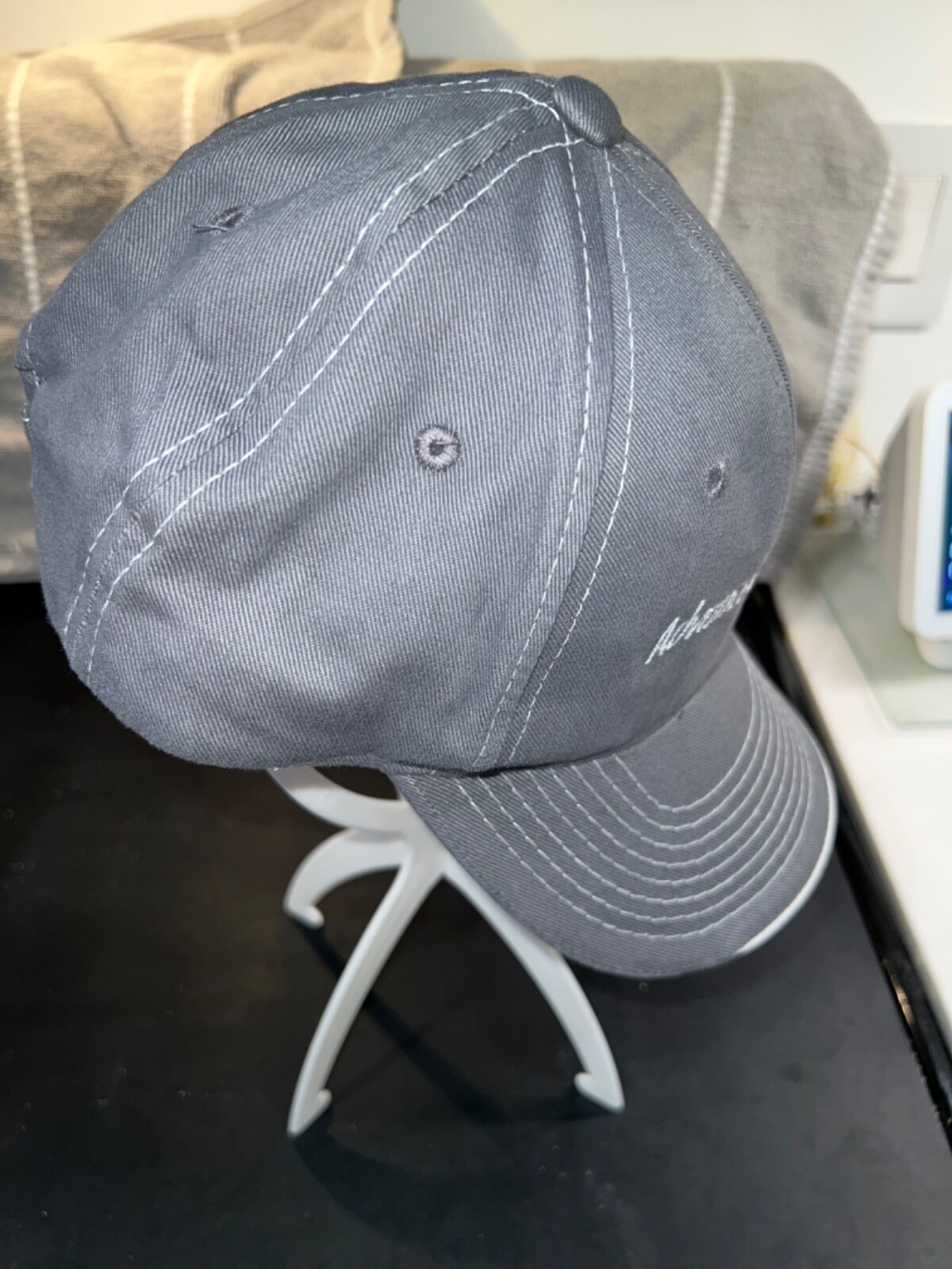 Advanced Nuclear Gray Hat Cap with white edge. Hat has topstitching is EUC Adj.