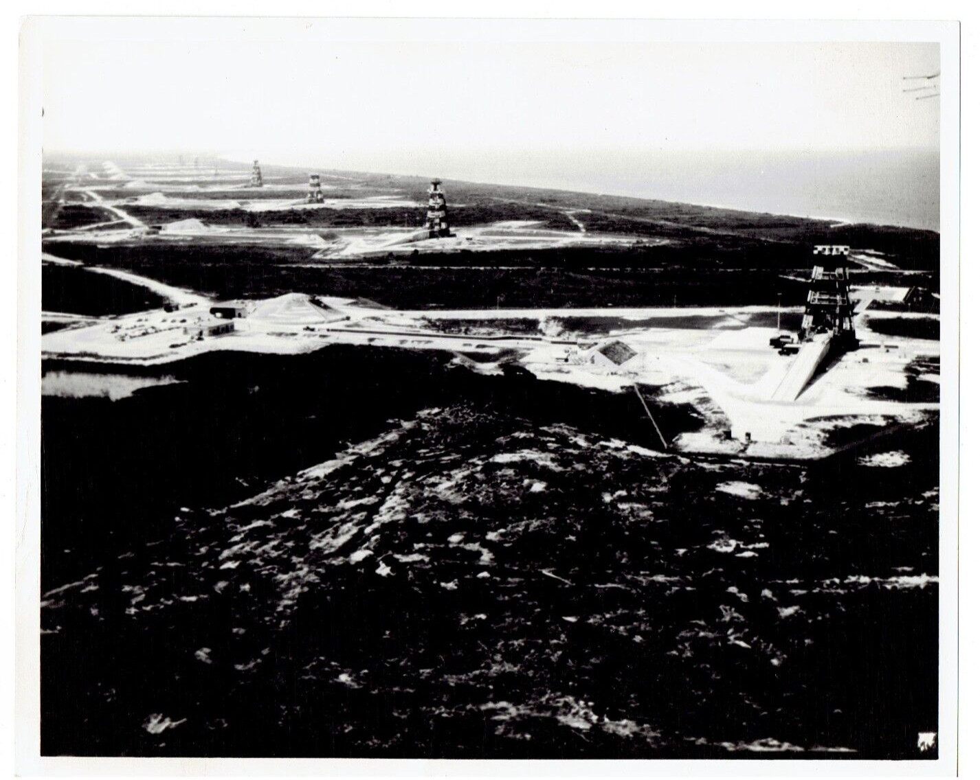 Vintage Black & White 8x10 Photograph Aerial View Launch Pads Cape Canaveral FL