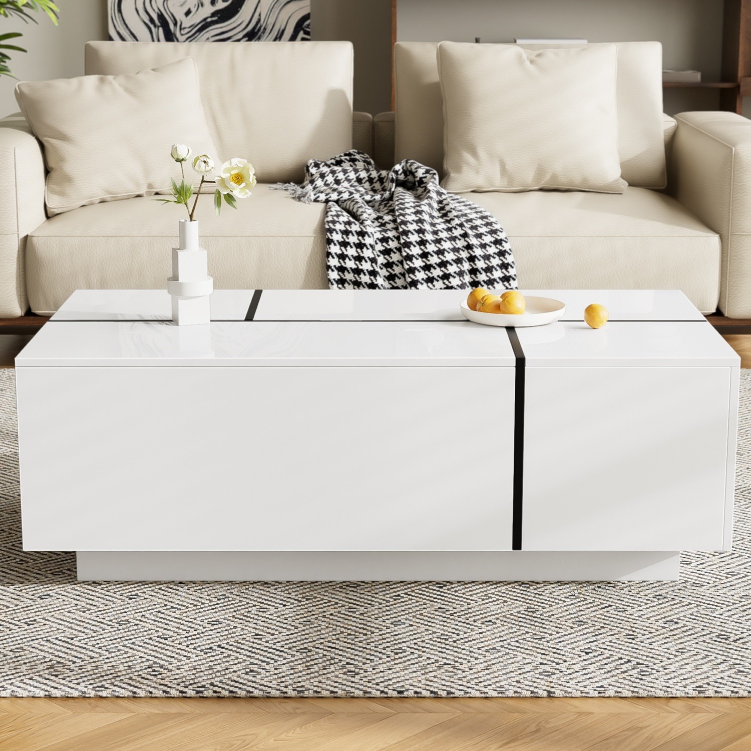 Modern Coffee Table Side End Table Extendable Sliding Top w/ Hidden Storage