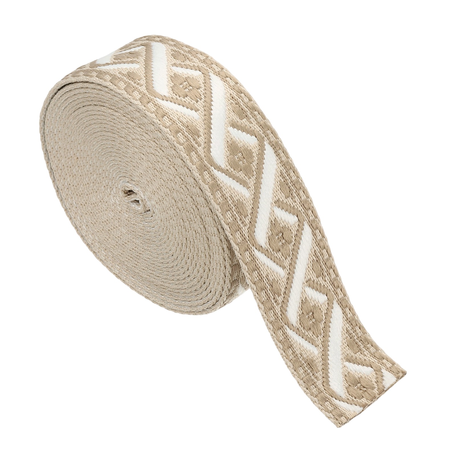 4.75Yards Cotton Webbing Strap 38mm Jacquard Webbing Strap, Khaki-Brown