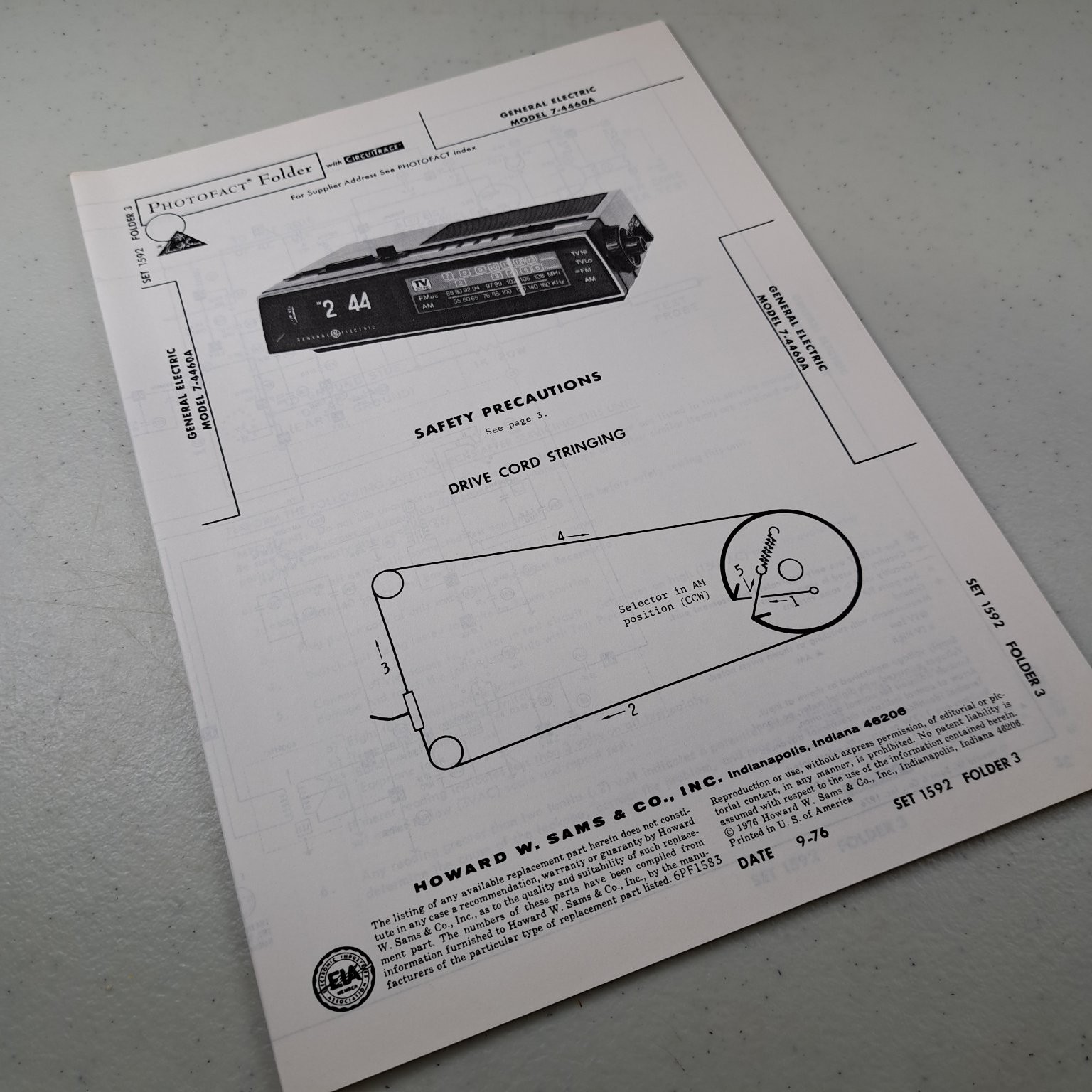 GENERAL ELECTRIC Manual 7-4460A 1976 Photofact Illustrated Clock Radio
