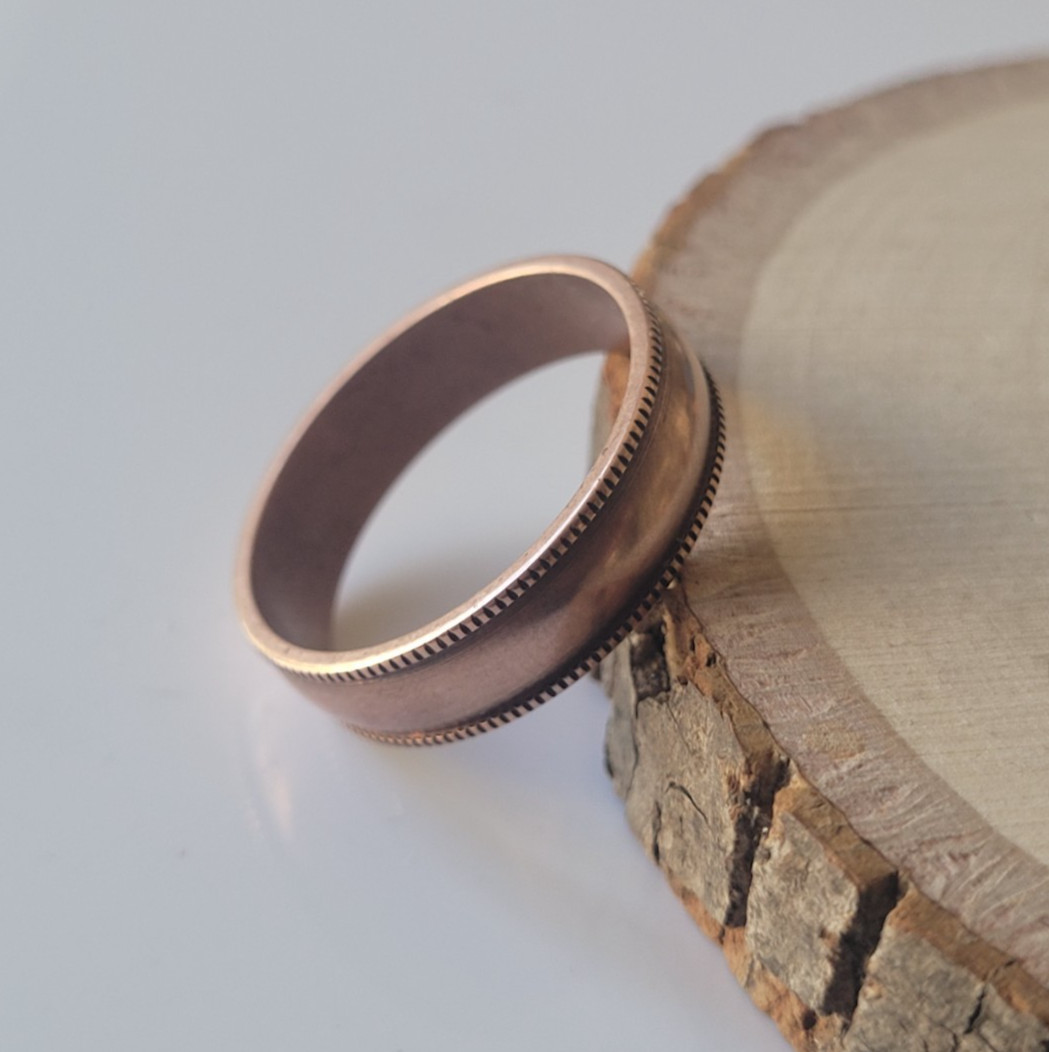 Solid Raw Copper Fluted Edge 6mm Band Ring Arthritis Therapy Pure Copper Ring