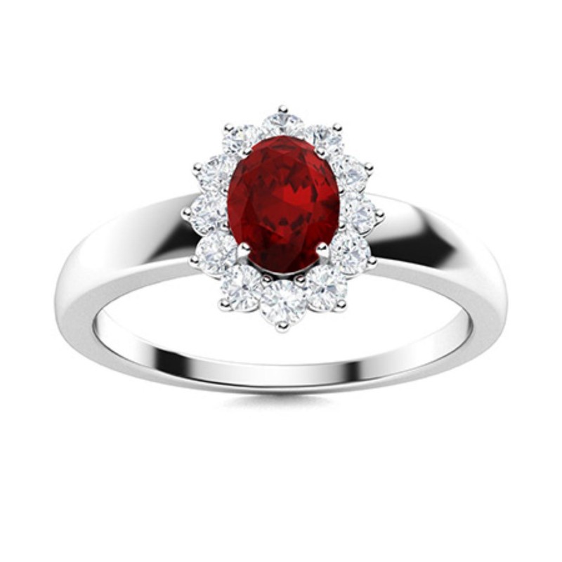 925 Silver Oval January Birth Garnet Stone Wife Prong Halo Promise Ring
