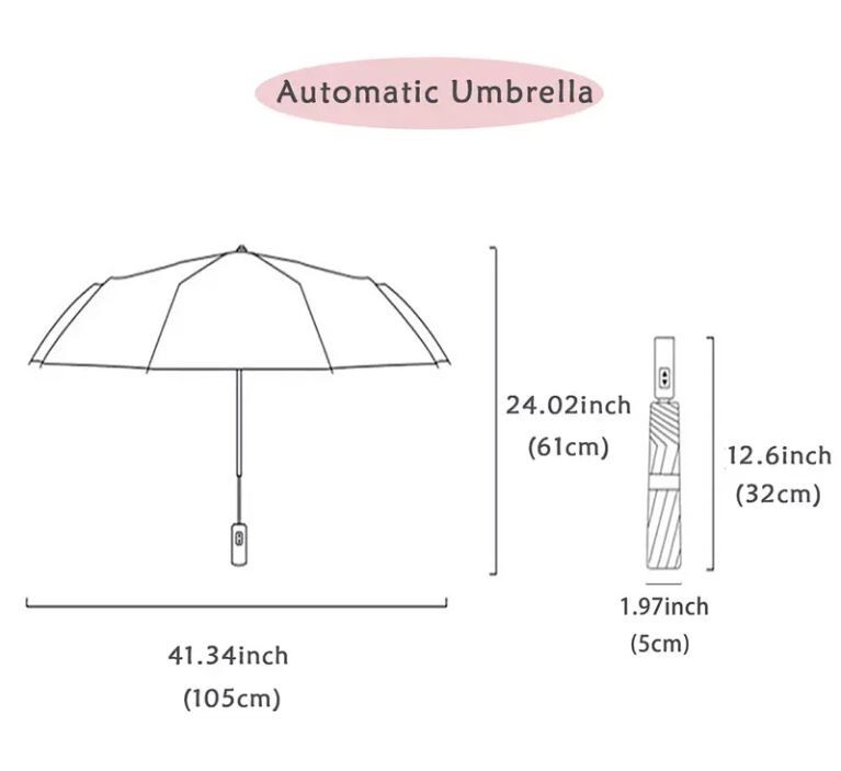 Black/Red Automatic Umbrella Anti-UV Sun Rain Windproof 3-Folding Compact