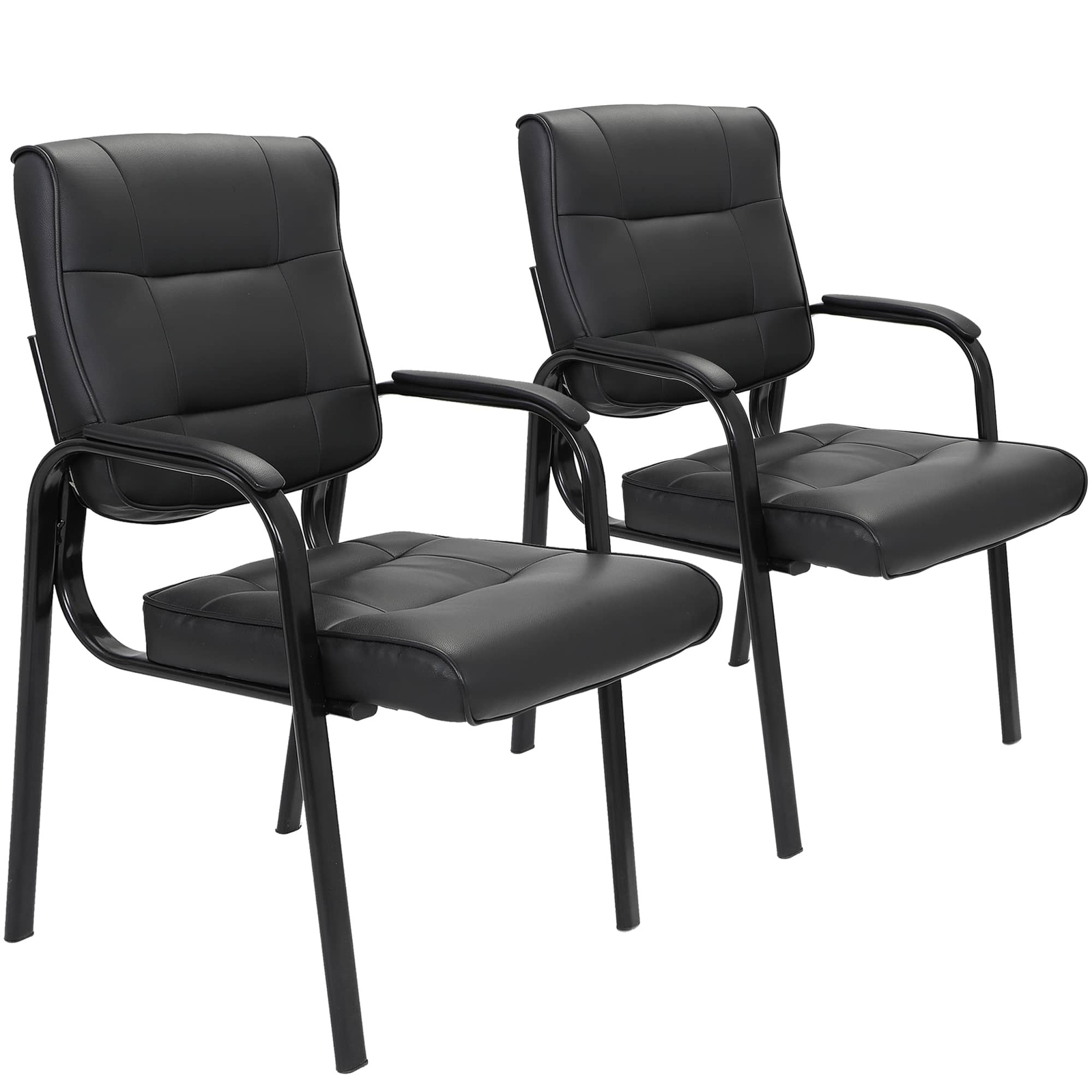 2PCS Office Guest Chair Leather Reception Wating Room Chairs w/Solid Metal Frame