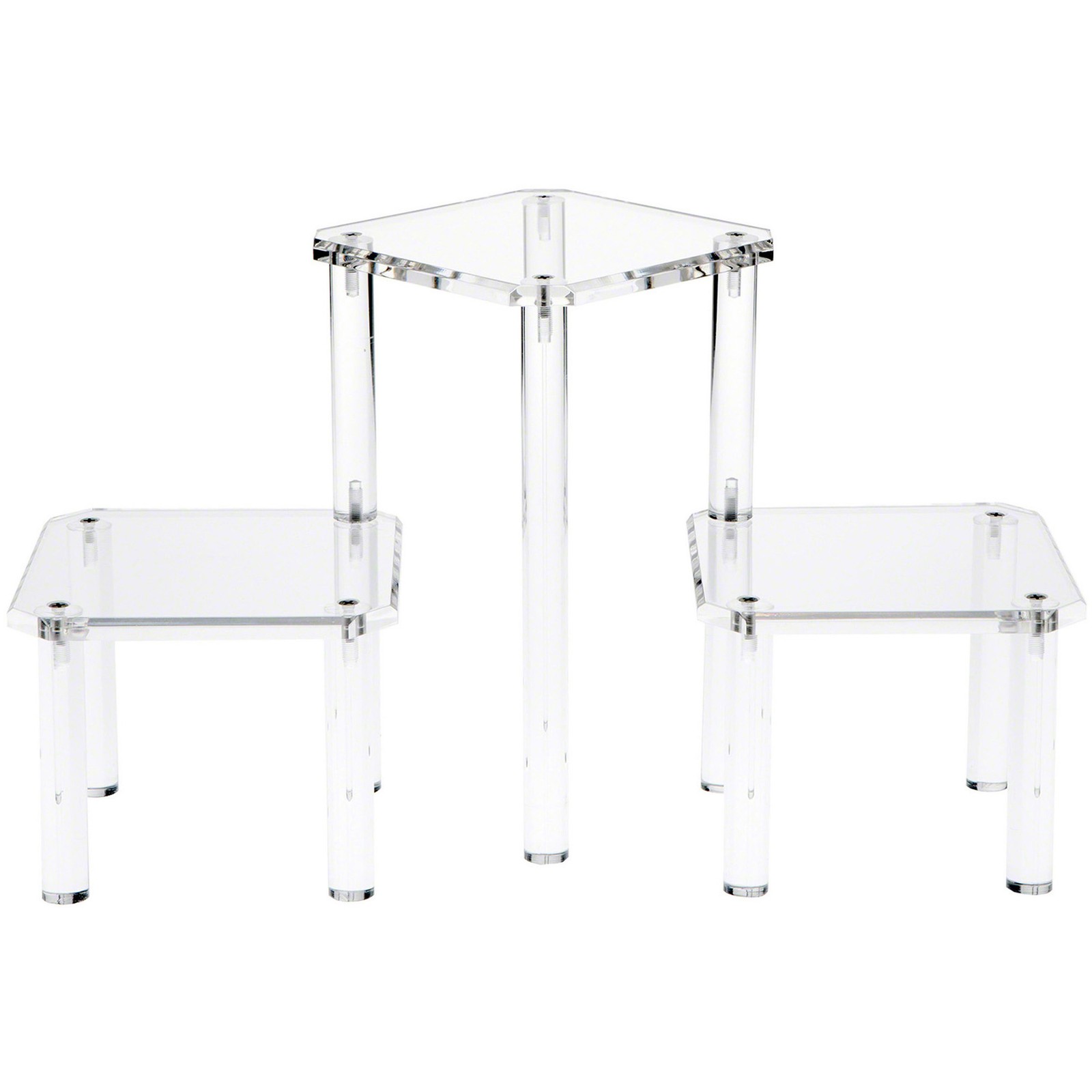 Plymor Clear Acrylic Beveled 3-Shelf Display Riser, 10" H x 19.25" W x 7.25" D