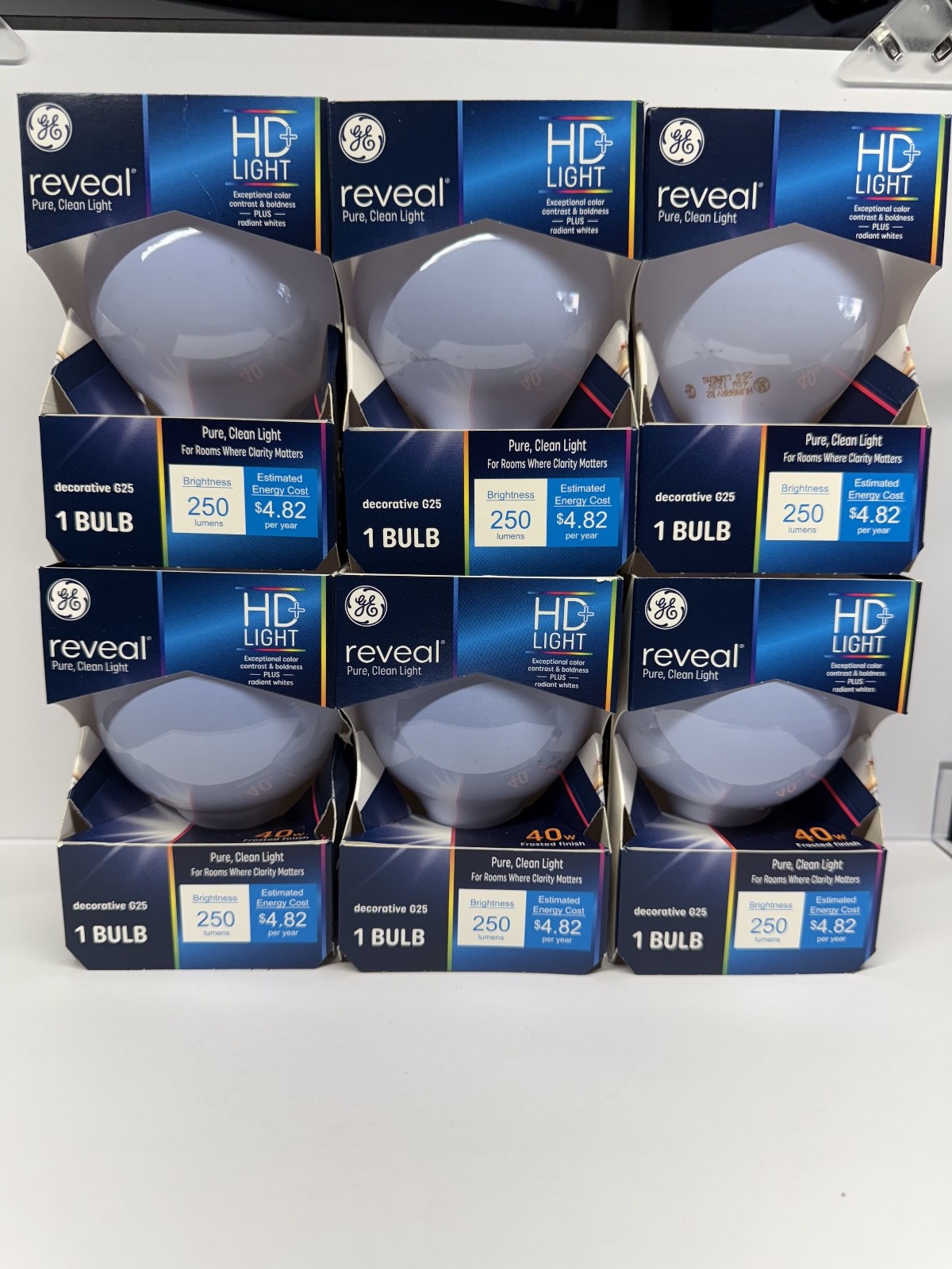 Ge 40w Frosted 250 Lumen Decorative G 25 Shape Medium Screw 6 Bulbs HD Reveal