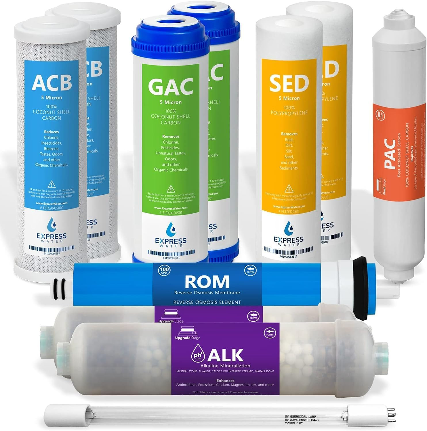 Express Water – 1 Year Reverse Osmosis System Filter Set – 11 Filters with 100 G