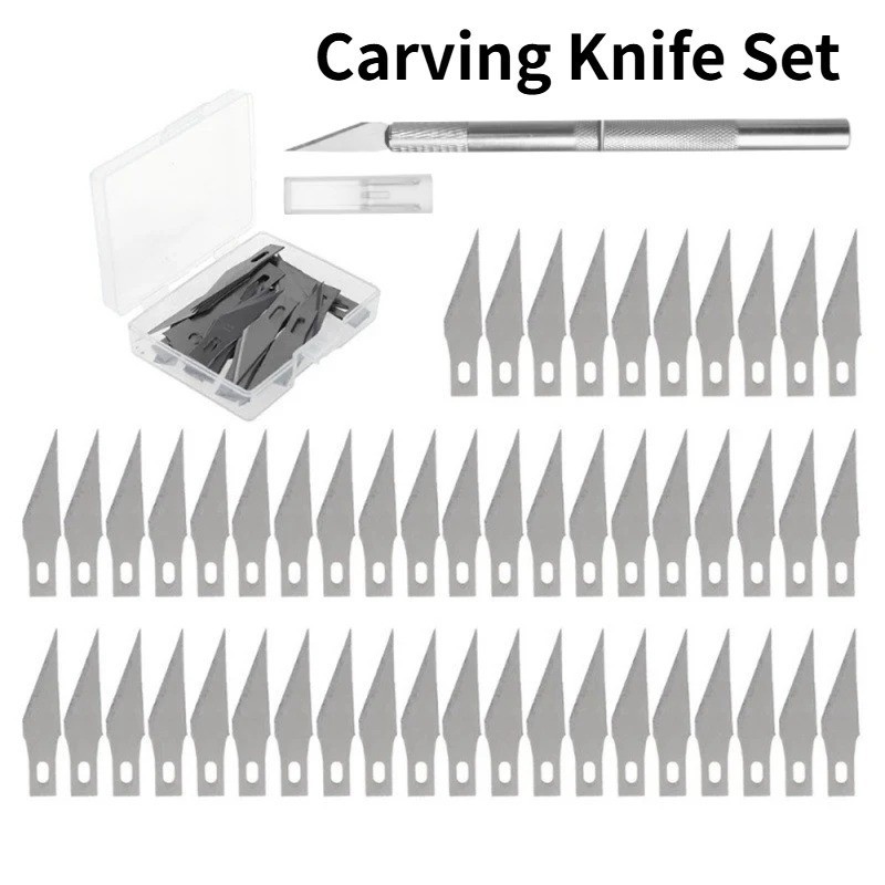 Scalpel Craft Knife Cutter Engraving Hobby Knives Metal Handle Steel Blades 100p