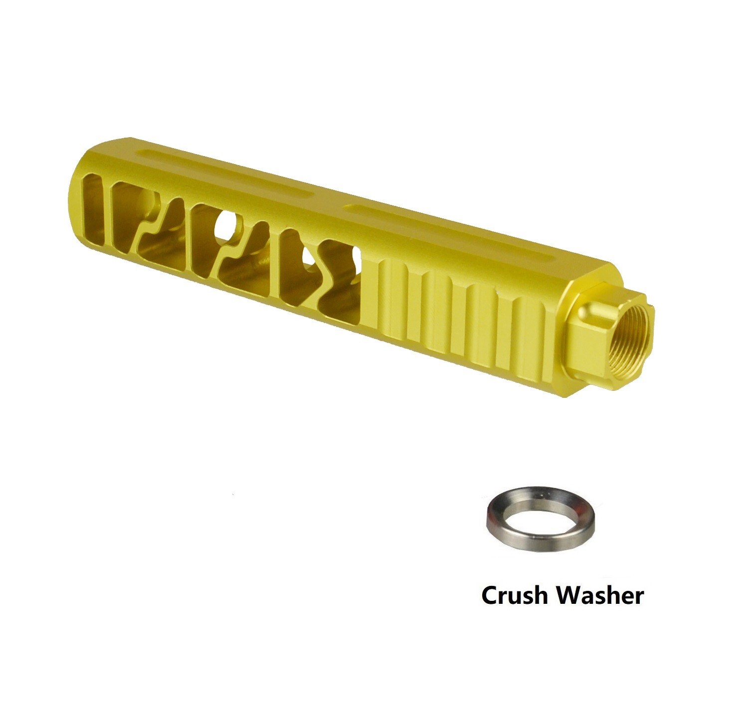 Gold 6" Solid PC Low Concussion 1/2x28 TPI Muzzle Brake Adapter Washer Include