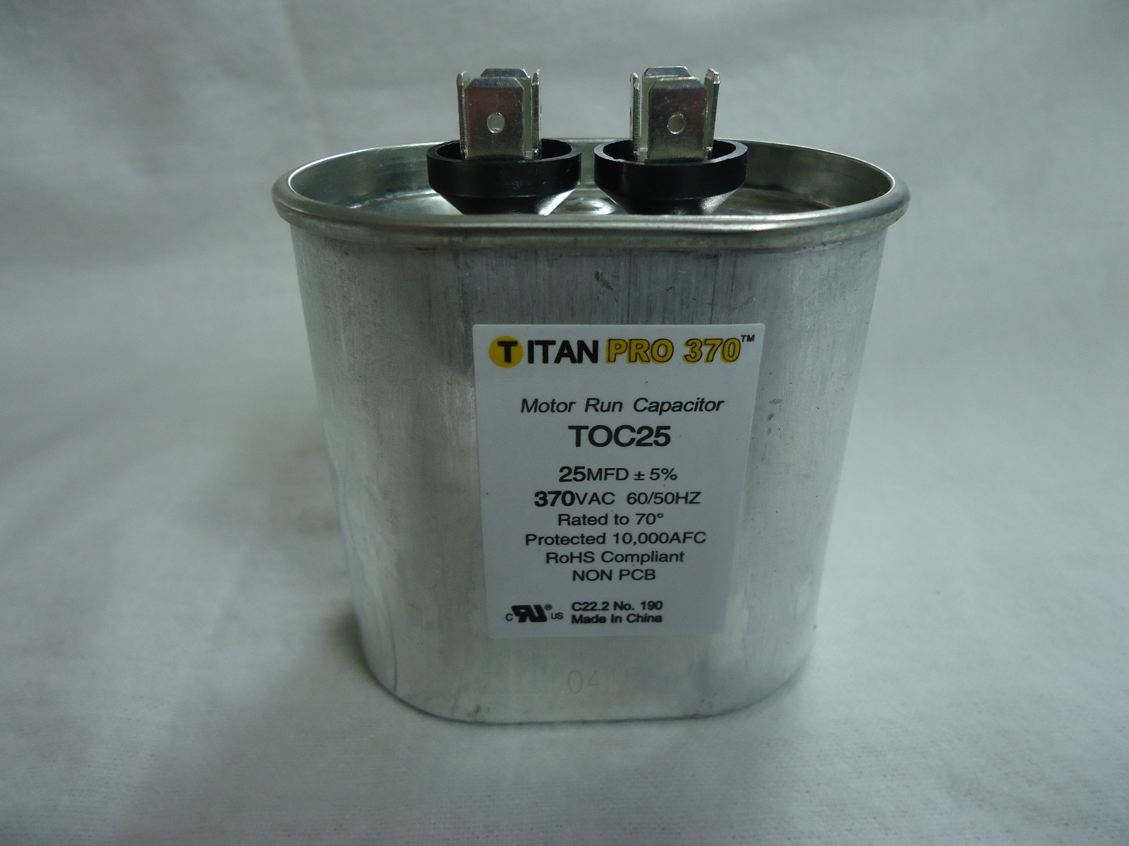 Packard Titan PRO TOC25 Motor Run Capacitor 25 MFD 370 Volt Oval
