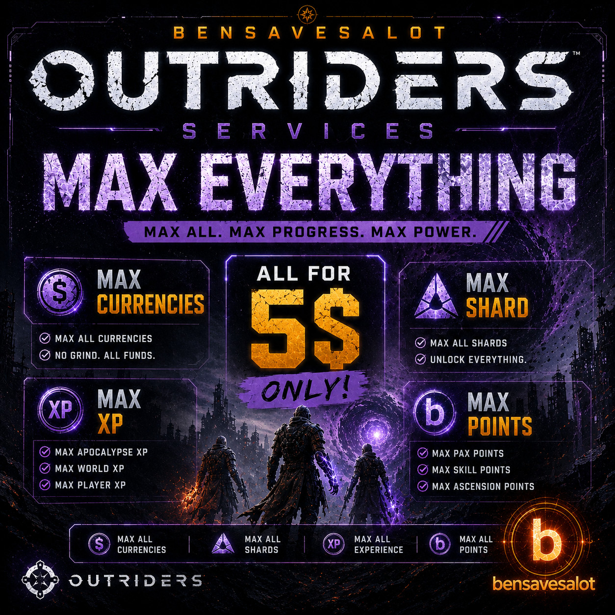 OUTRIDERS Max Pack: Apocalypse EXP, World XP, Pax, Skill & Ascension Pts