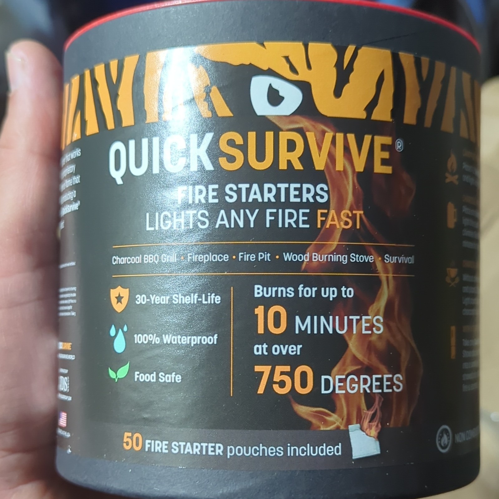 Lots Of 1 QuickSurvive Waterproof Fire Starter Pouches and 4_12 Pack Black/Yello