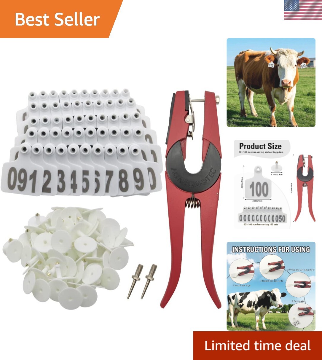 Cattle Ear Tag Kit 001-100: Durable Tags & Easy Applicator for Livestock Owners