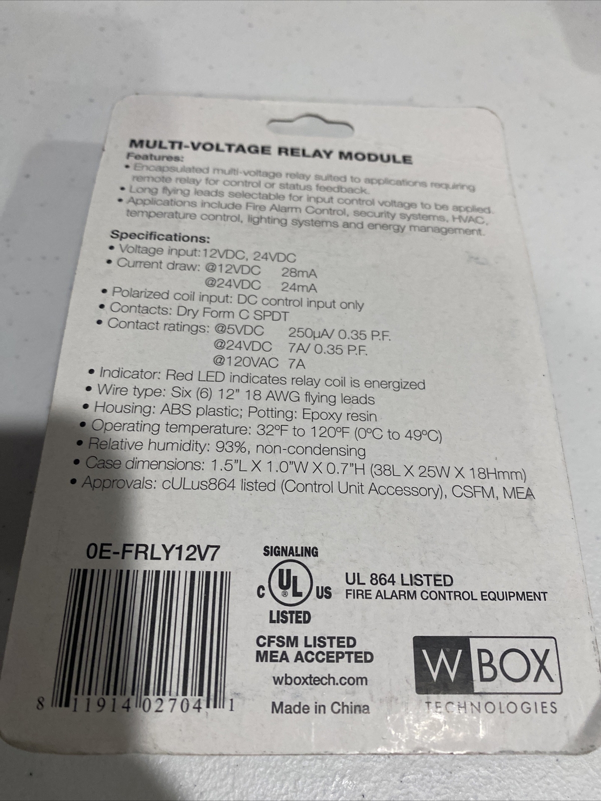 MULTI-VOLTAGE RELAY MODULE - OE-FRLY12V7 BY W BOX TECHNOLOGIES