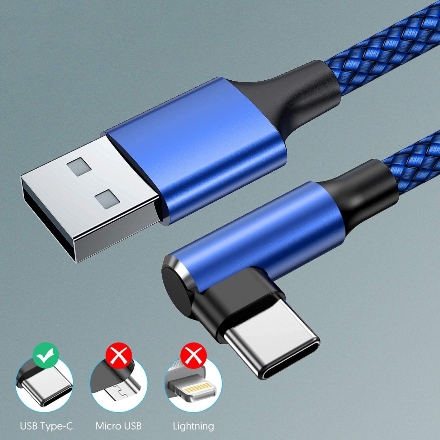 USB C Cable 90 Degree Right Angle[2Pack 10FT], USB A to Type C Nylon Braided...