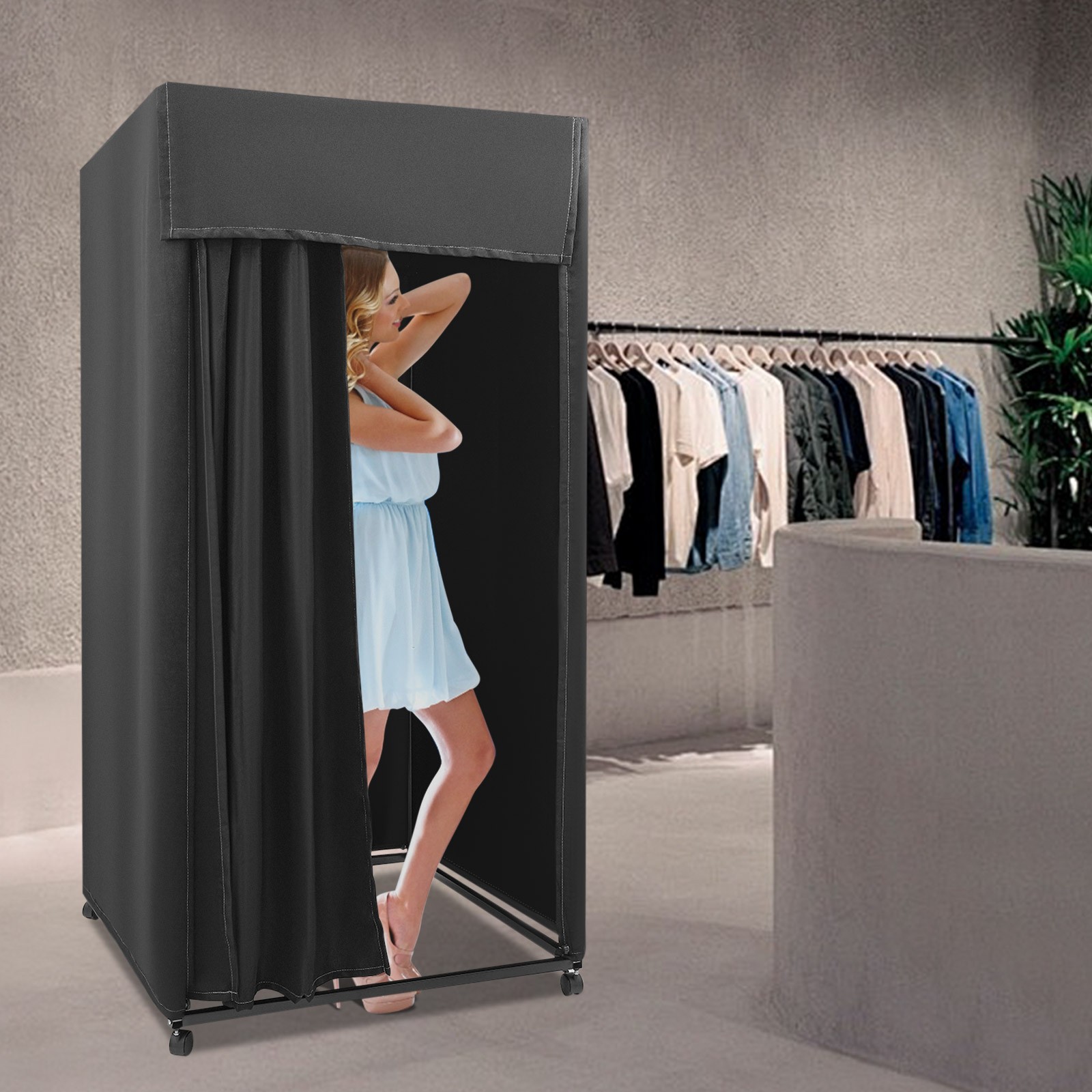 Movable Fitting Room Clothing Store Dressing Changing Room W/ Wheels Portable