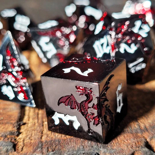 🔥🐉 Dragon Attack Gunmetal Red | Metal DnD Dice Set | Dungeons &Dragons RPG