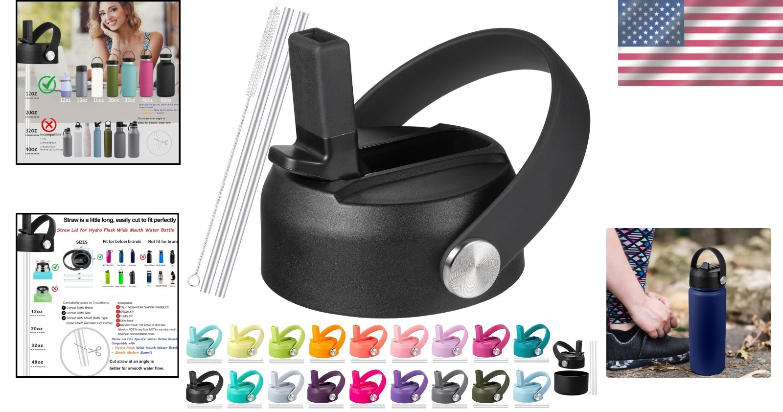 Versatile Hydro Flask Straw Lid - Complete with Straws & Cleaner for 32/40 oz