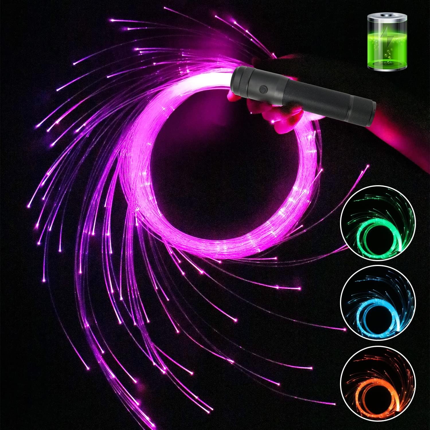 Rechargeable LED Fiber Optic Whip,360 Swivel 36 Mode Effects Super Bright Light