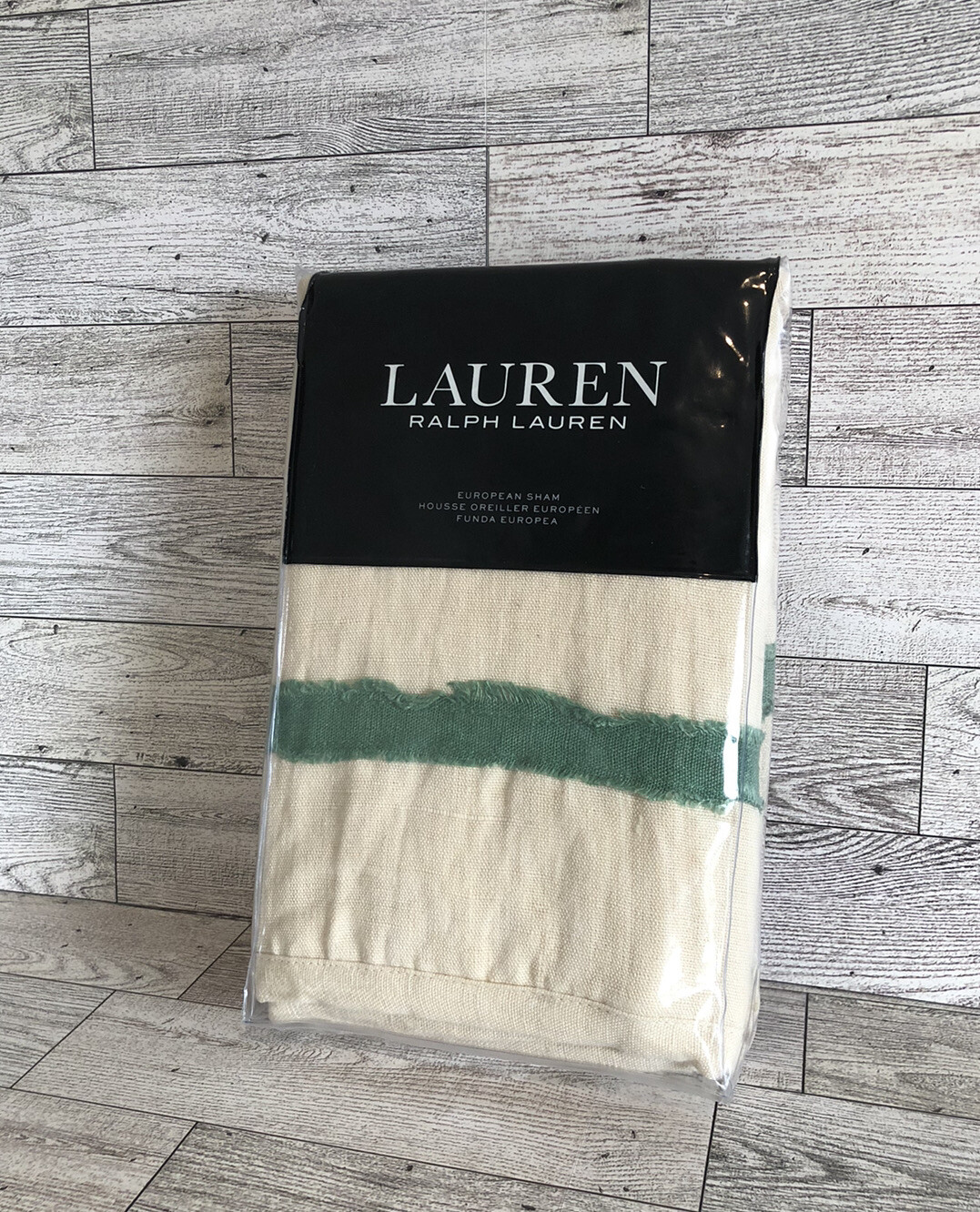 New Ralph Lauren Allie Light Hemp with Green Contrast Edge Euro Sham MSRP $135