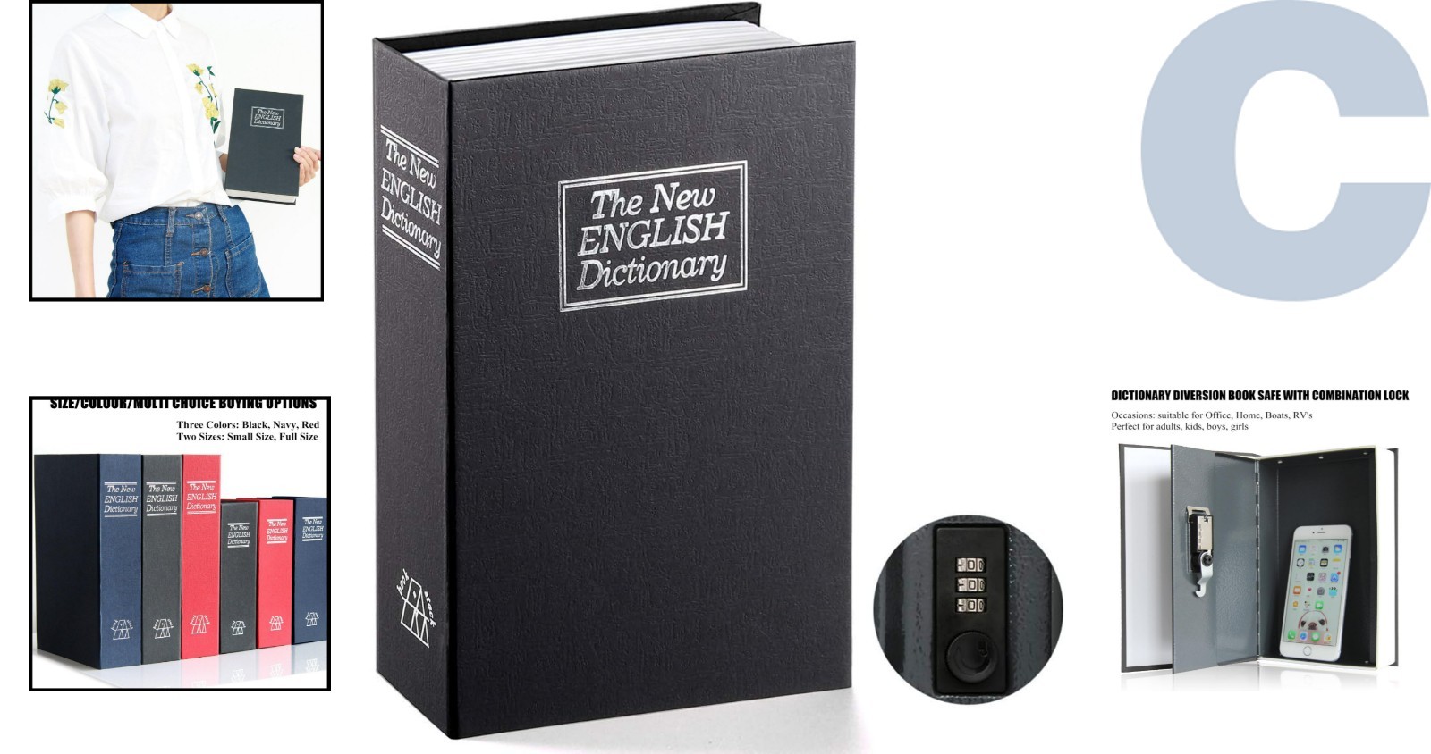 Durable Black Book Safe with Push Button Control – Ideal for Secure Storage