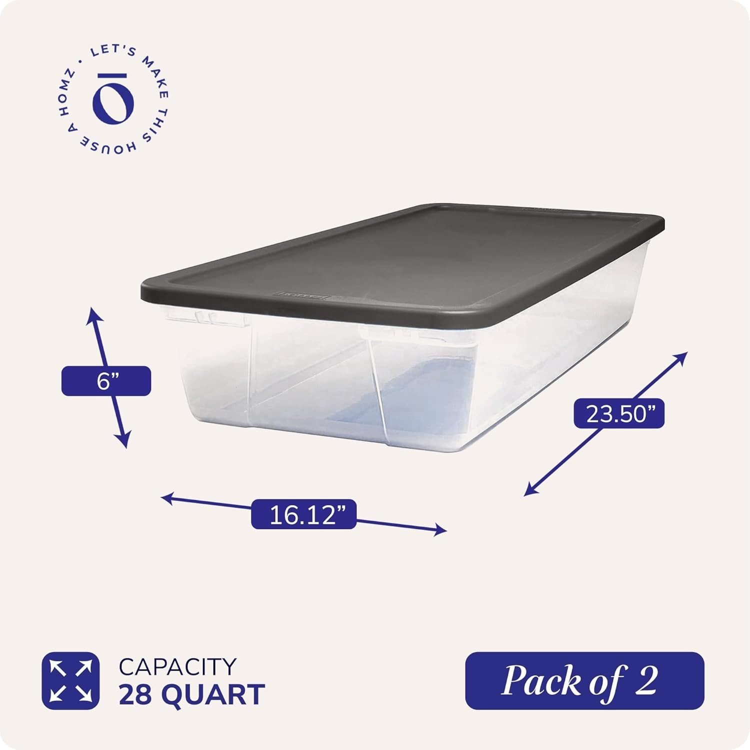 Compact 2-Pack Clear Plastic Storage Containers, 28 Quart - Stylish & Functional
