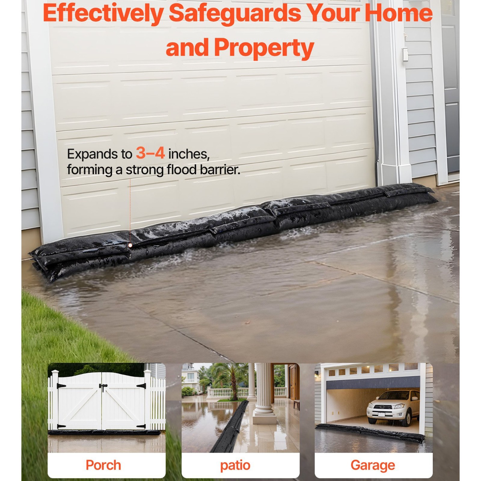 5FT Flood Barrier, Water Activated Sandless Bags -3 Pack- Reusable Water Control