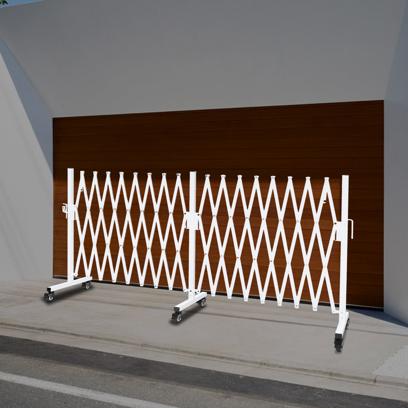 Mobile Expandable Folding Gate White Diamond 540×45×102cm Lockable Wheels