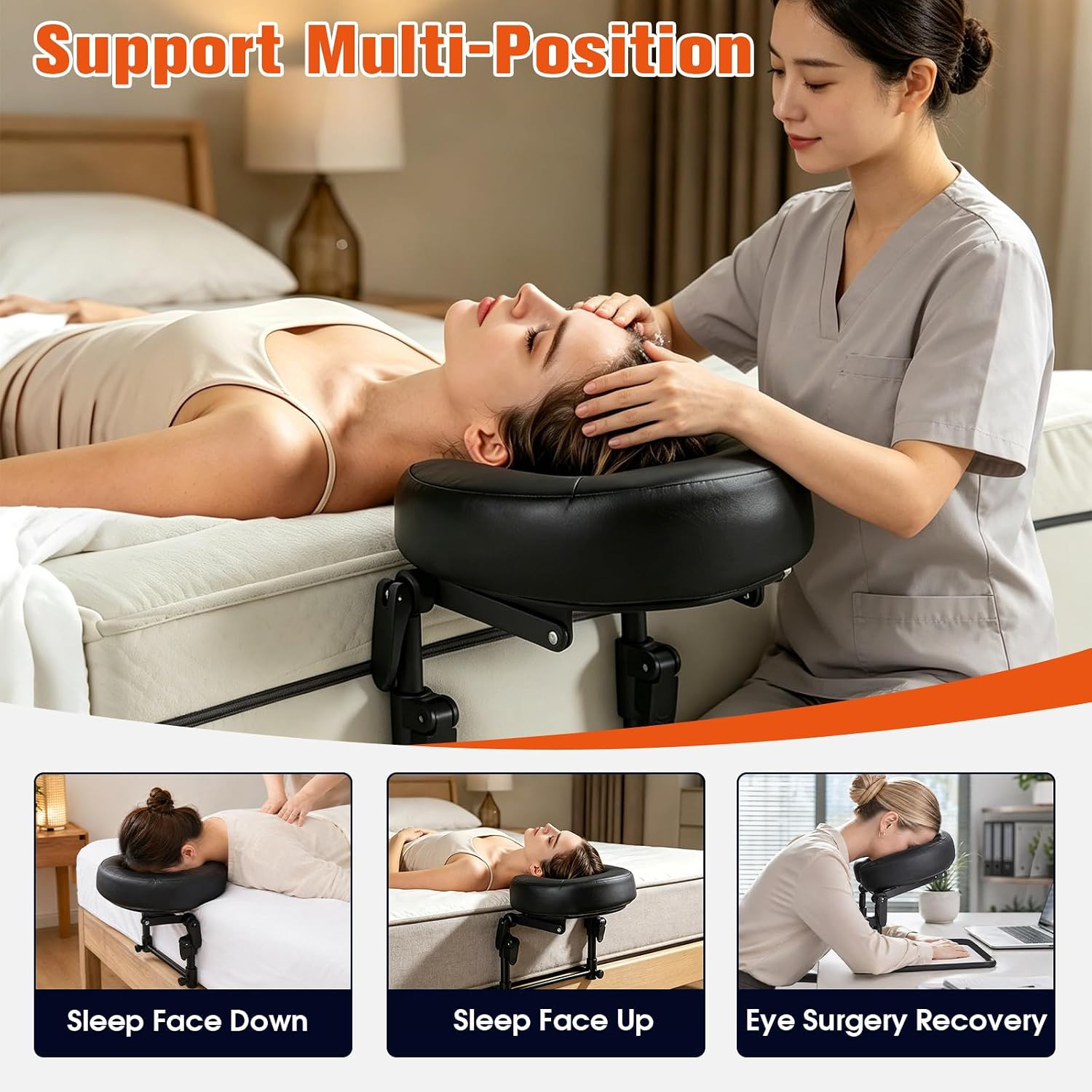 Adjustable Foldable Massage Headrest for Bed with Storage Bag - Home SPA Essenti