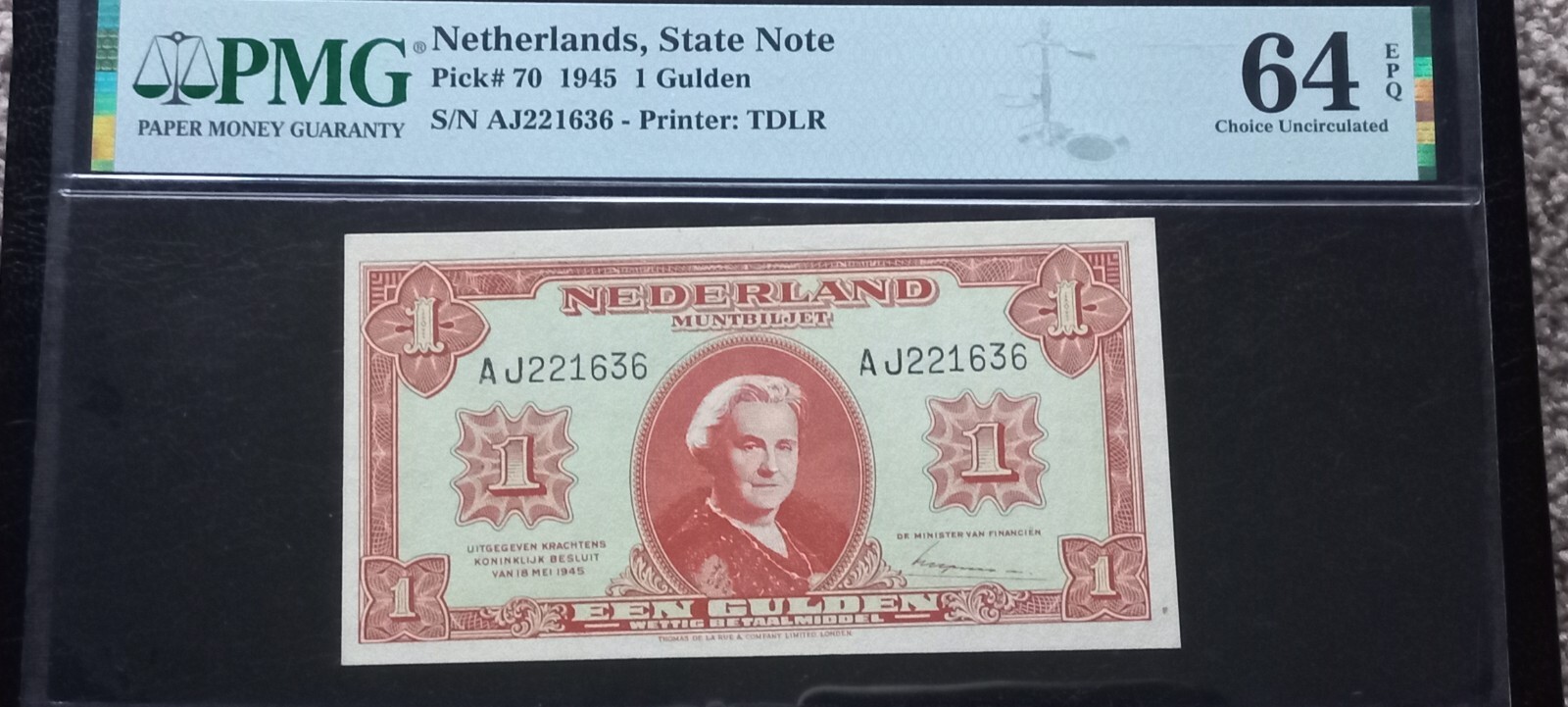 Netherlands 1 Gulden, 1945, PMG 64 EPQ, (P-70)