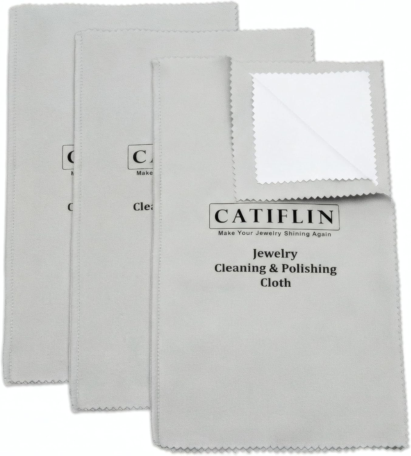 2/3Pcs Large Multi-Layer Jewelry Cleaning Cloths,100% Cotton, Light Gray, 10X12