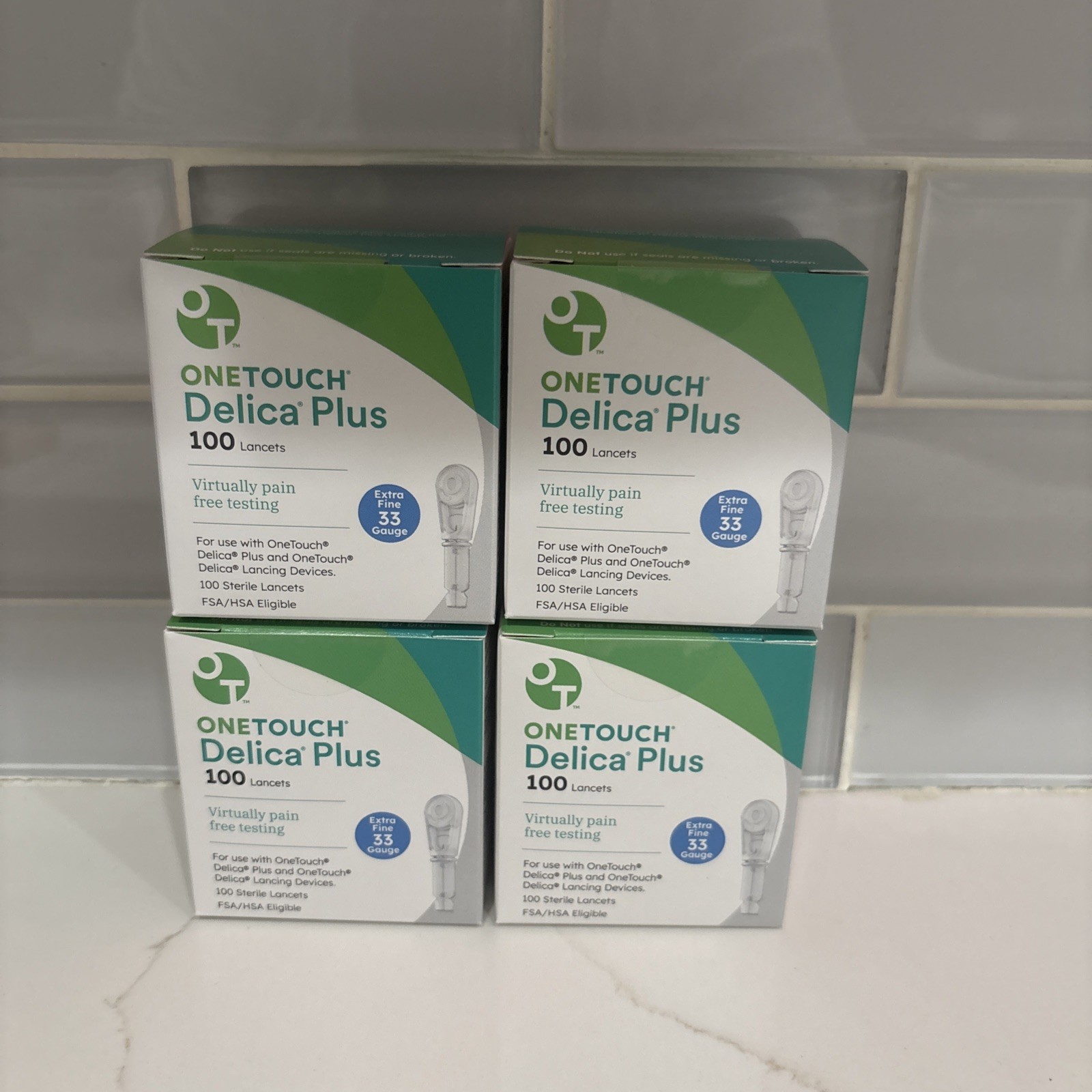 4- 100 Count Boxes of One Touch Delica Plus 33G Lancets Exp 1/30-3/30