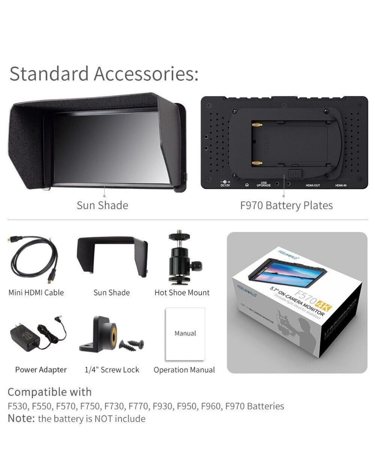 FEELWORLD F570 5.7 inch DSLR Camera Monitor Video Full HD LCD 4K HDMI - NEW