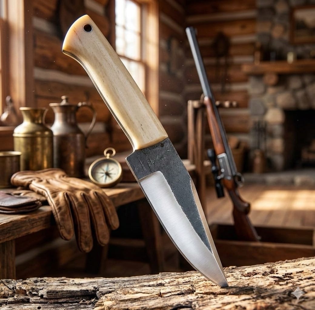 1095 Steel Fix Blade Hunter Skinning Knife Camel Bone Handle With Sheath