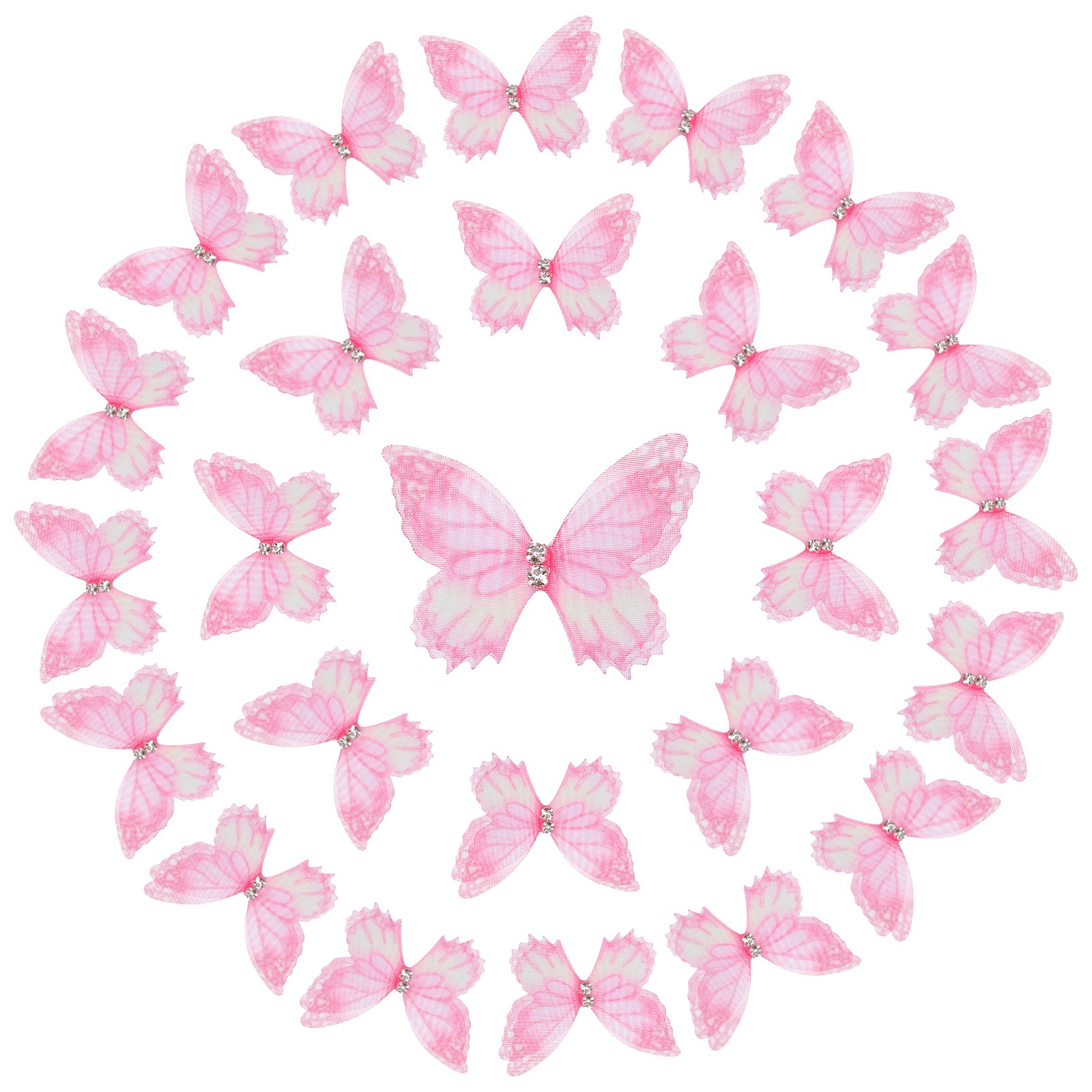 25 Pcs Sheer Mesh Butterfly Appliques, 4cm Butterflies Patch, Pink