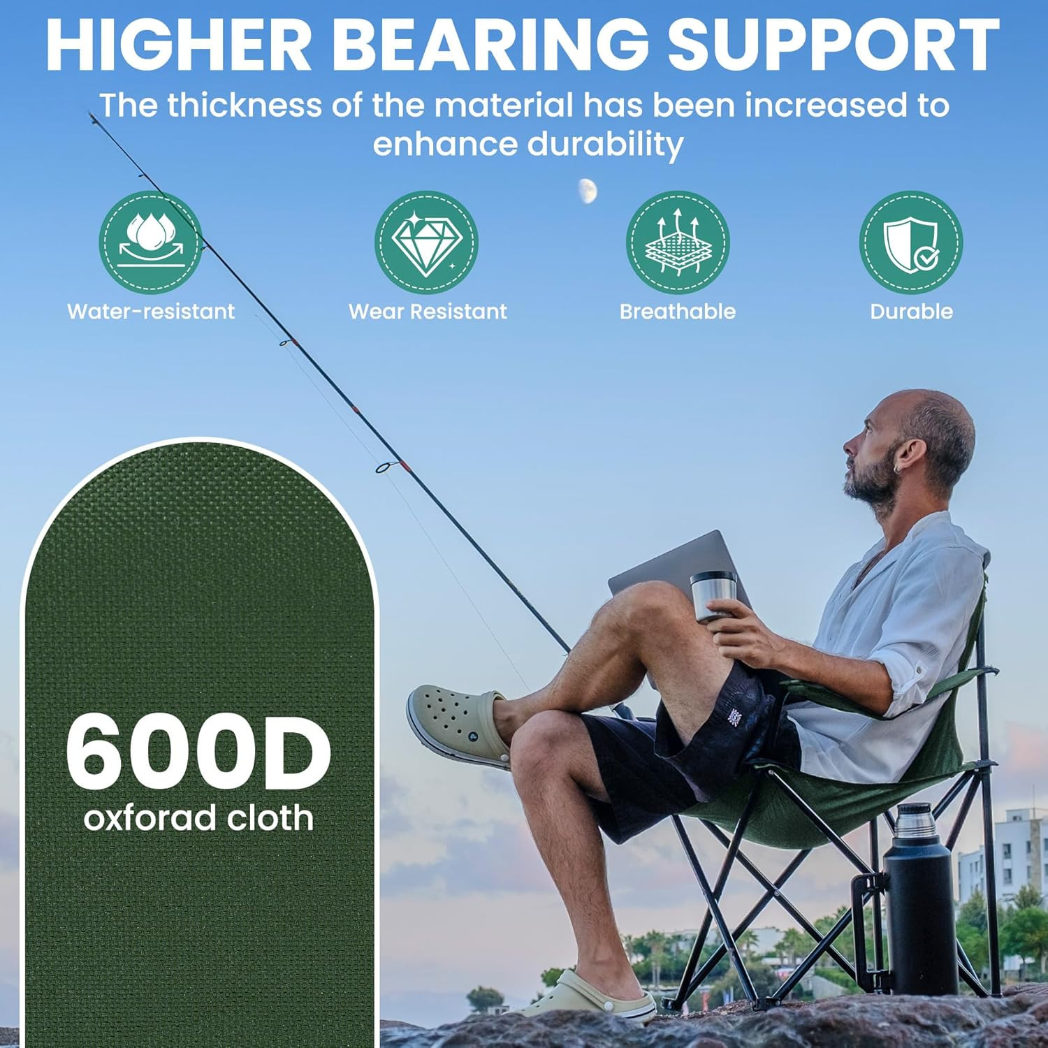 2-Pack Foldable Camping Chairs with Cup Holder, 300LB Lawn Portable Folding Chai