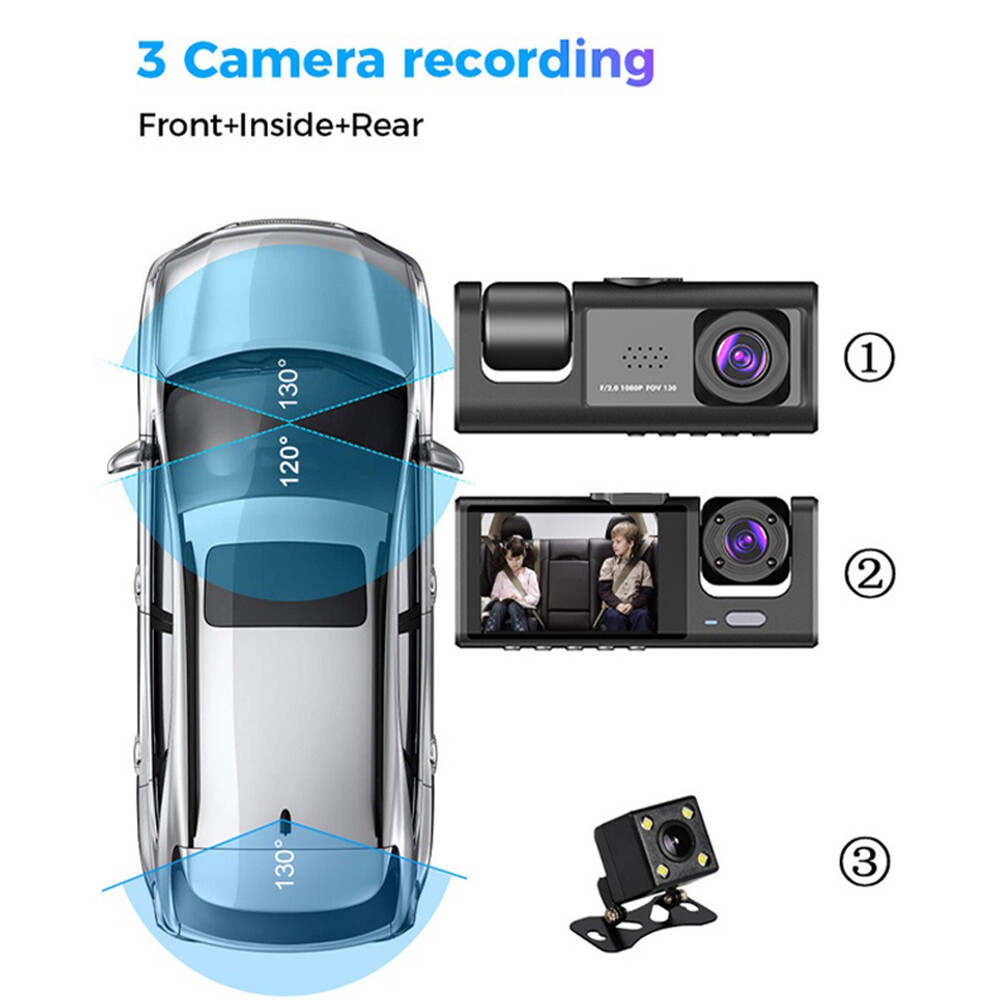 Car Dual Len Dash Cam Video Recorder Camera HD G-sensor Front/Rear/Inside Camara