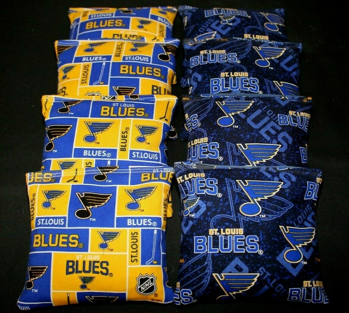 8 Cornhole Bean Bags made w ST LOUIS BLUES Fabric ACA Reg Bags, Top Quality!