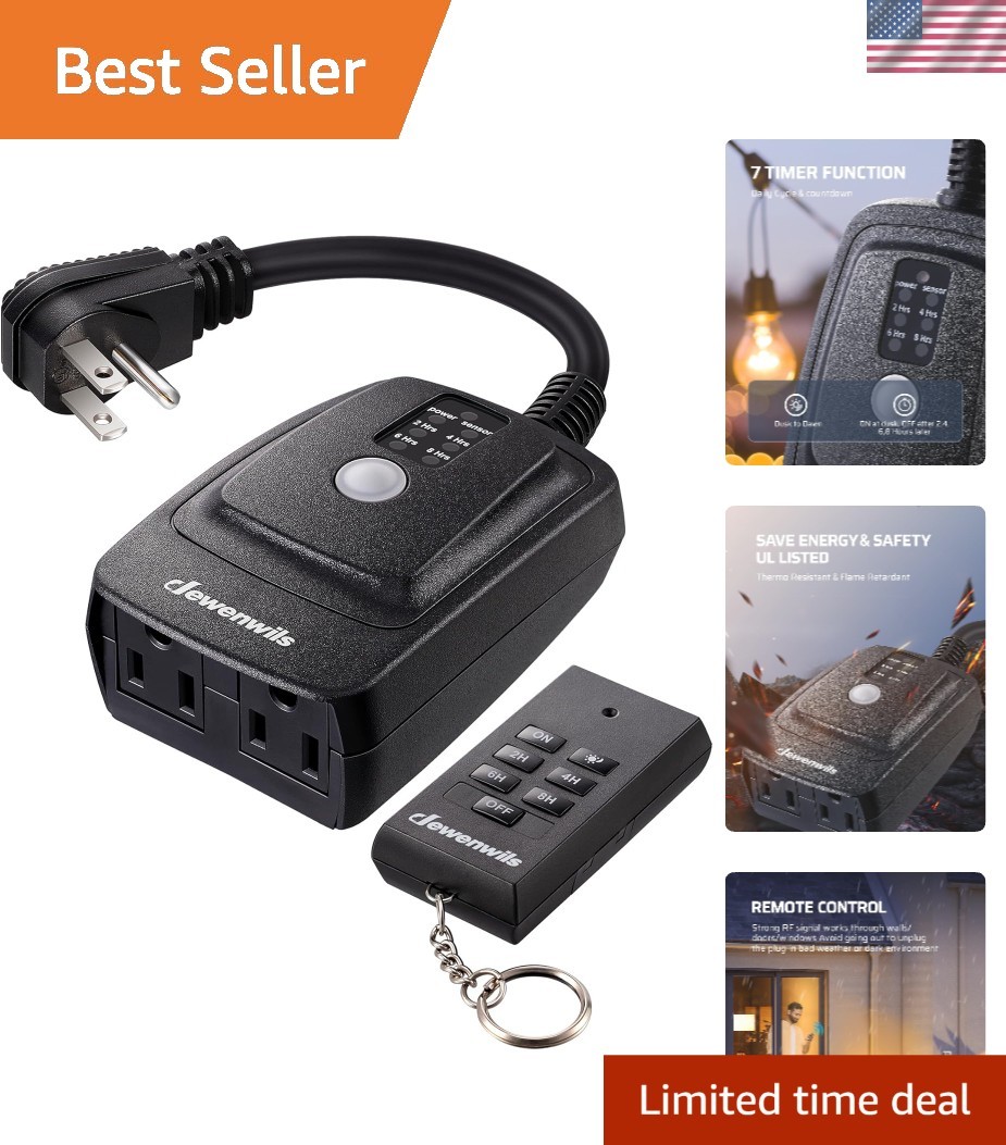 Outdoor Timer Outlet Waterproof, Outdoor Timer for Lights, 100 ft Remote Cont...