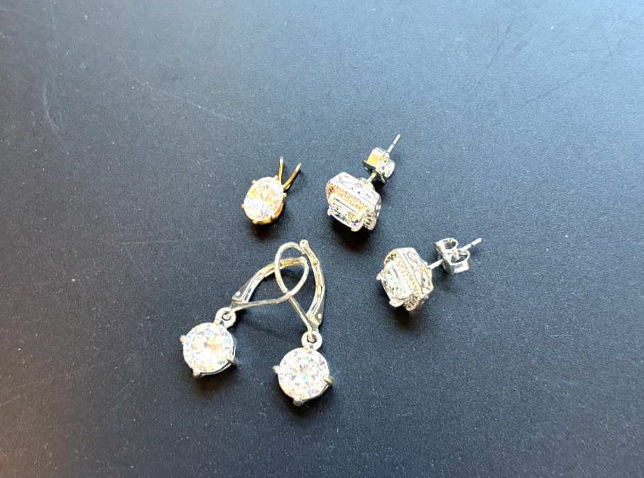 TWO PAIR RHINESTNE STUD PIERCED EARRINGS and TINY RHINESTONE PENDANT