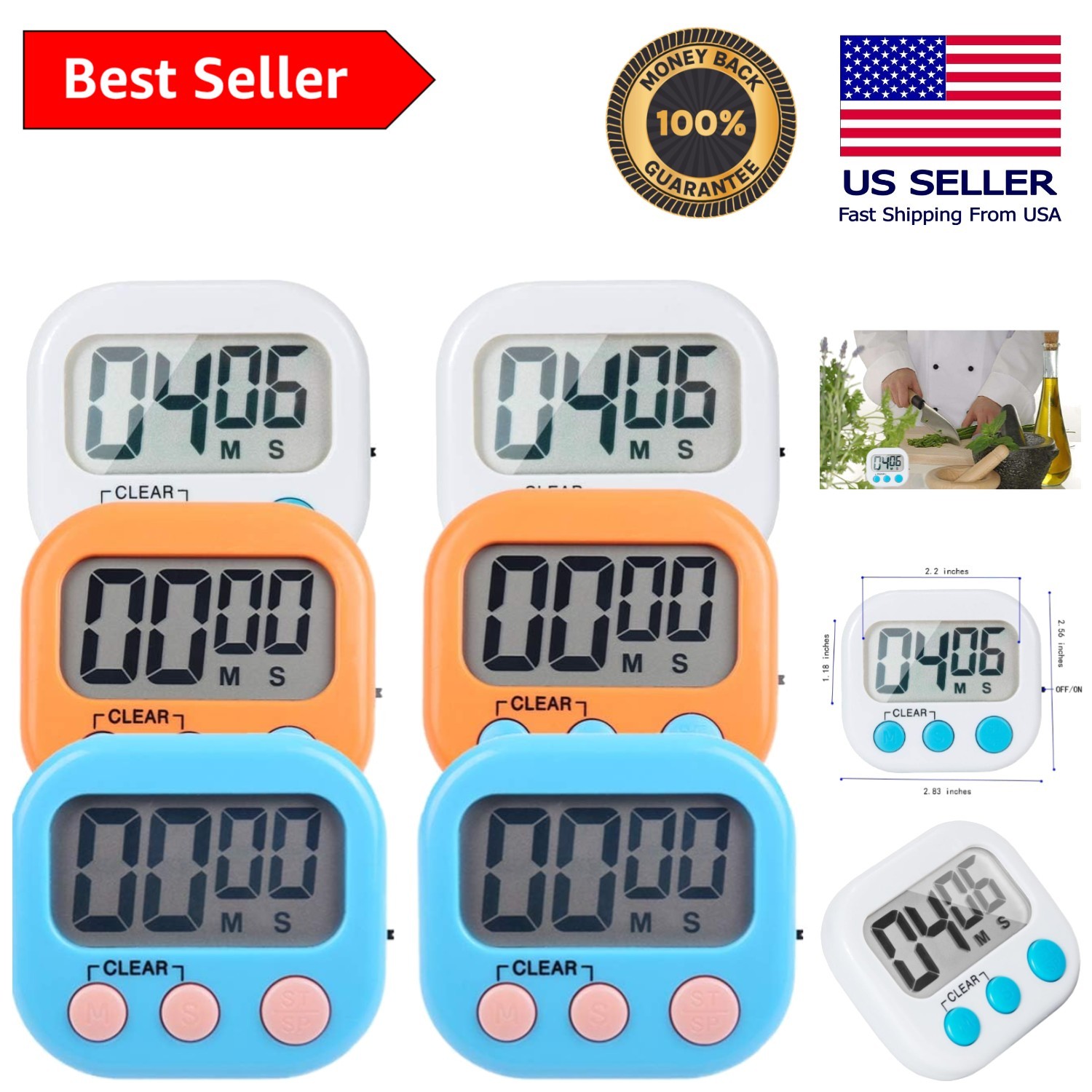 Loud Alarm 6 Pack Digital Kitchen Timer with Large Screen - Perfect for Cooking