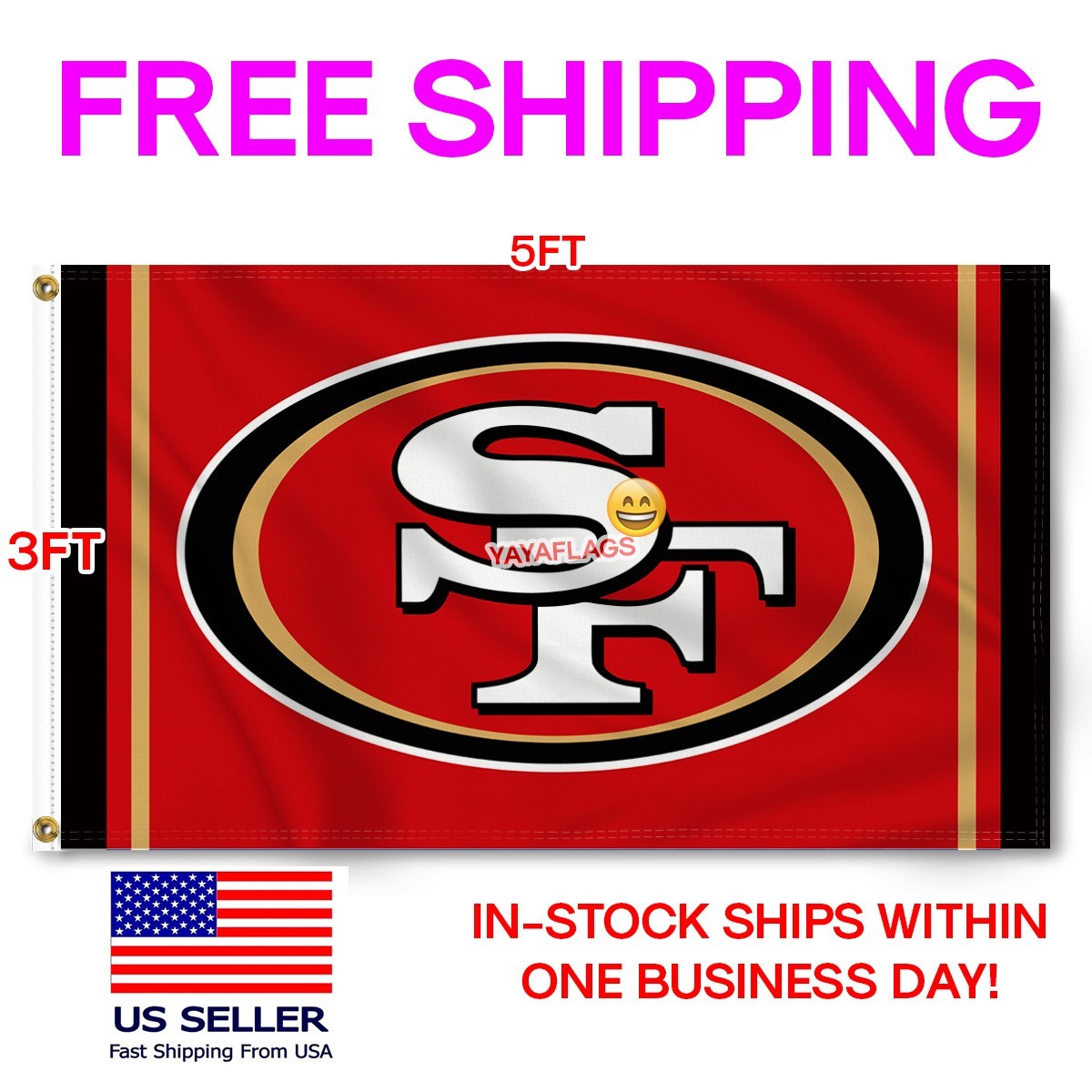 San Francisco 49 3x5 ft Flag Banner NFL Football Wall Decor Banner FREE Shipping