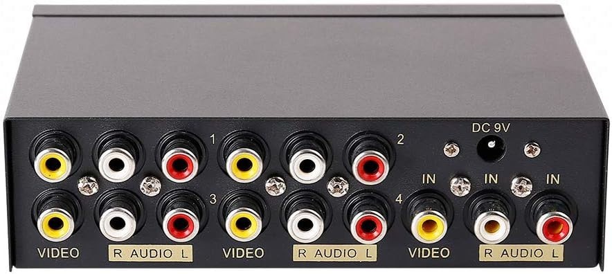 DTECH Powered 4 Way 3 RCA Splitter Box 1 in 4 Out 4 Port Splitter, Black